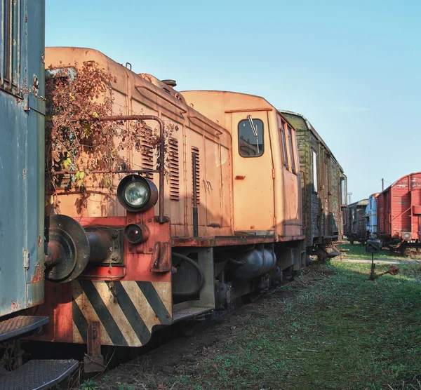 Old abandoned  trains at  depot in sunny day — Stock Photo, Image
