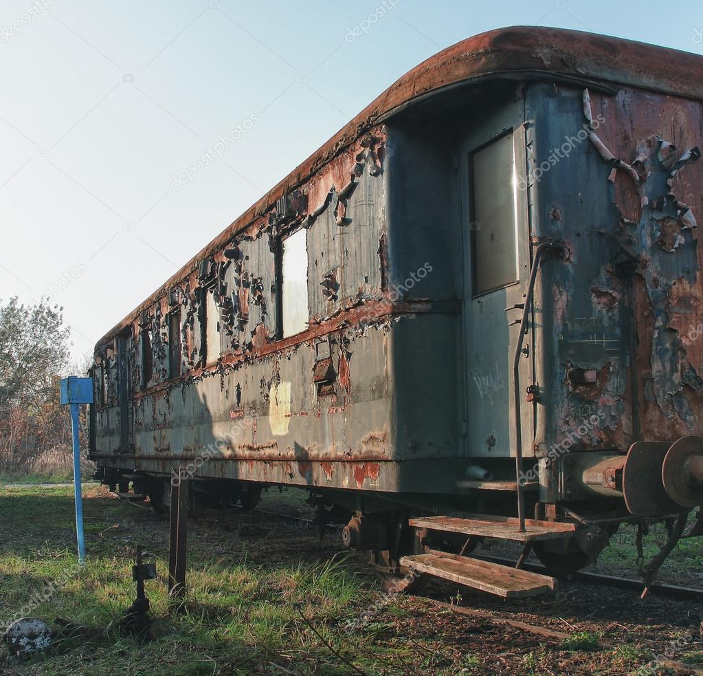 Old abandoned  trains at  depot in sunny day