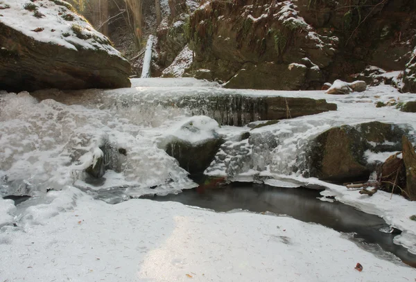 Torrente invernale nella valle nel parco nel mese di febbraio — Foto Stock