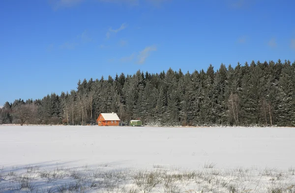 Holzhaus im Wald im Winter — Stockfoto