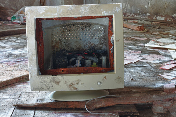 Broken monitor ,photo from demolition of factory 