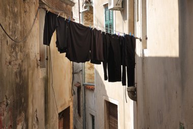 Çamaşırhane Hırvatistan Town Rovinj clothesline üzerinde
