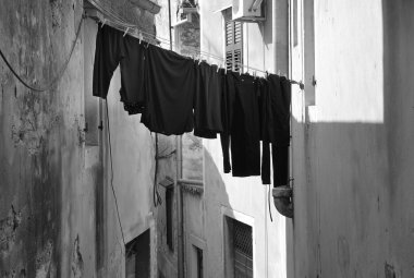 Çamaşırhane Hırvatistan Town Rovinj clothesline üzerinde