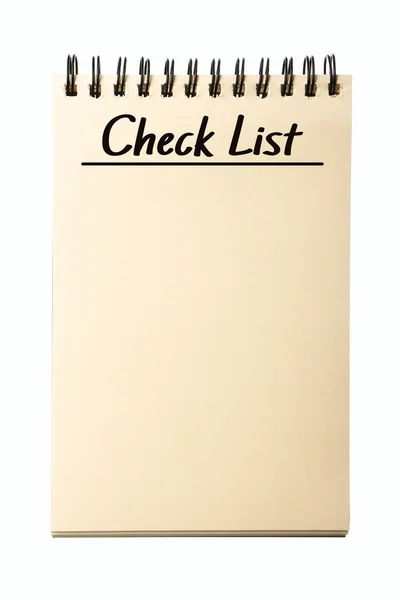 Lista Verificação Branco Notebook Isolado Fundo Branco — Fotografia de Stock