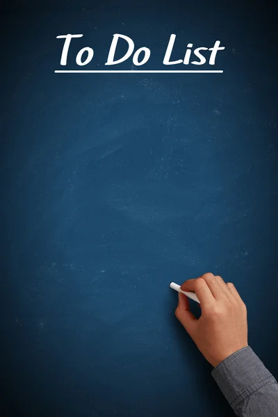 Blue List Chalkboard Businessman Hand Aside — Stock Photo, Image