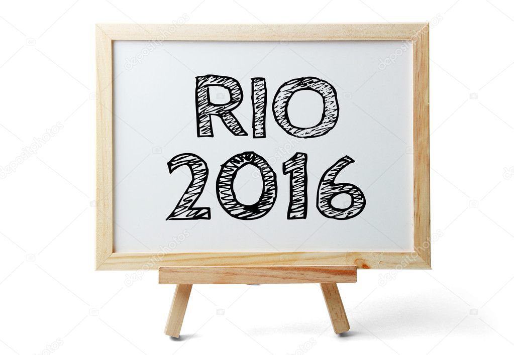 Small whiteboard with text RIO 2016 is isolated on white background.
