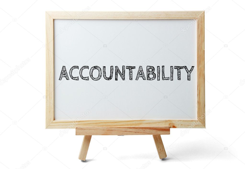 Small whiteboard with text Accountability is isolated on white background.