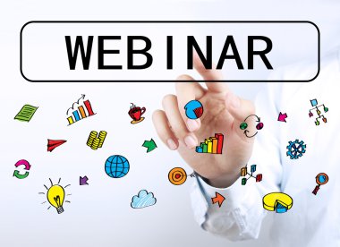 Webinar düğmesini dokunmadan işadamı