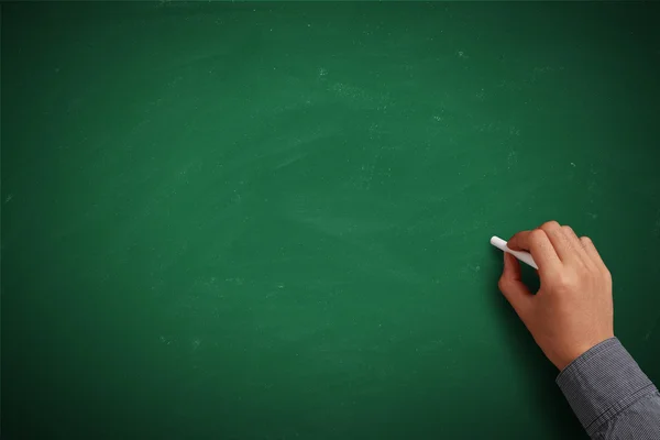 Hand writing on blank green chalkboard — Stock Photo, Image