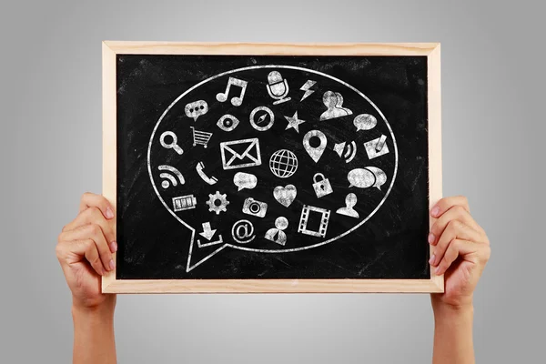 Social Media Concept Blackboard With Hands — Stock Photo, Image