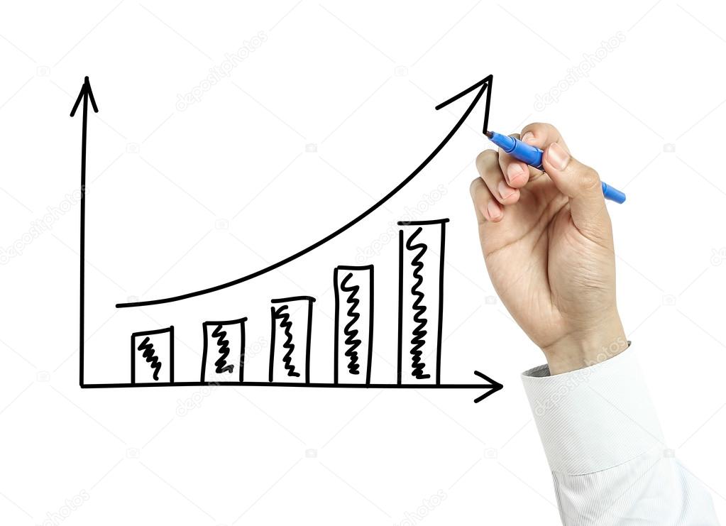 Businessman hand drawing growth graph