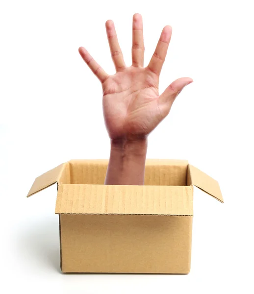 Open hand out of box — Stock Photo, Image