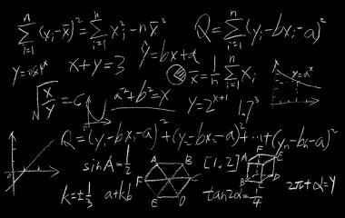 Kara tahta arka plan üzerinde matematik formülleri