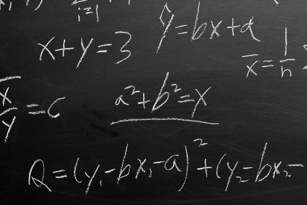 Maths formulas on chalkboard background