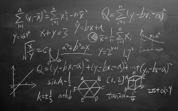 Maths formulas on chalkboard background