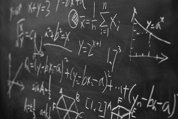 Maths formulas on chalkboard background