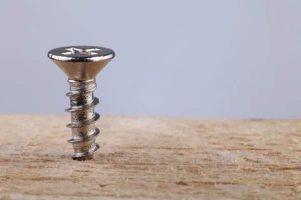 Screw Screwed into Wooden Plank — Stock Photo, Image