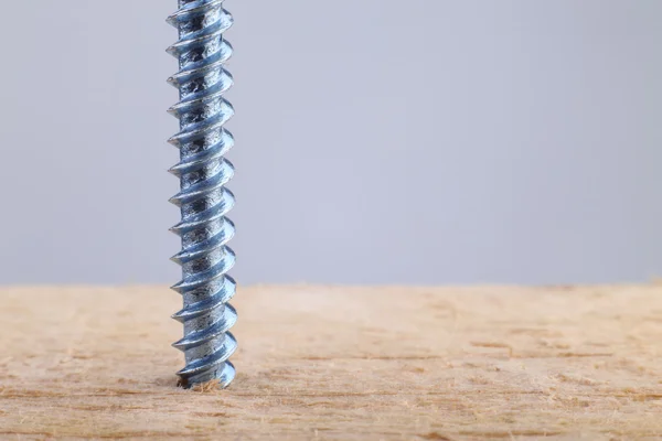 Screw Screwed into Wooden Plank — Stock Photo, Image