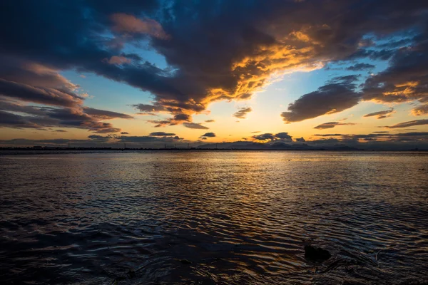 Puesta de sol en la orilla del mar — Foto de Stock