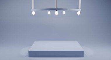 Yumuşak mavi podyum mavi arka planda 3D yapılmış. Ürün 3d hazırlama için boş podyum