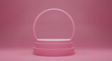 Pembe arka planda pembe podyum. Ürün 3d hazırlama için boş podyum