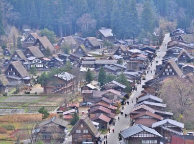 Havadan görünümü Shirakawa-go, Gifu, Japonya.
