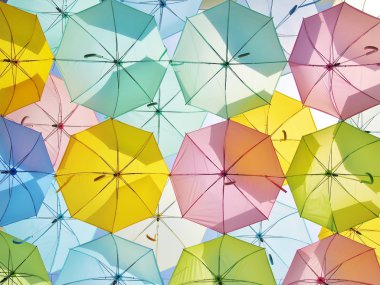 pastel tarzı çok renkli şemsiyeler.