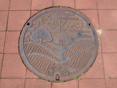 Kanalizasyon kapağı Biei, Hokkaido - Japonya.