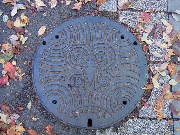 Tapa de desagüe en la calle de Nagoya, Japón . — Foto de Stock