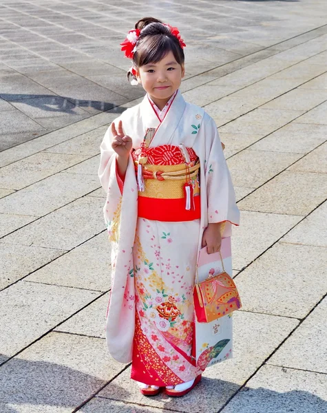 Girl dressed in traditional dress called Kimono — Stock Photo, Image
