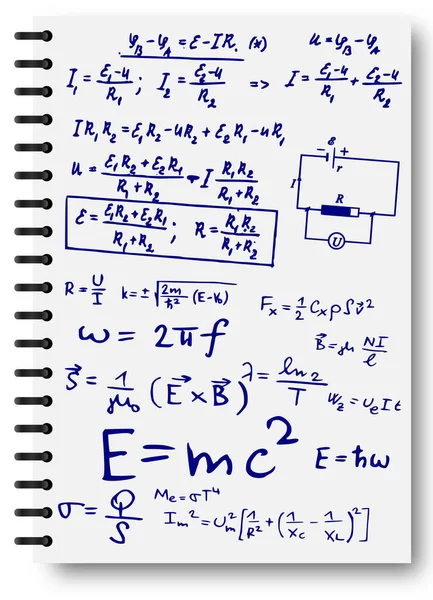 Beyaz Bir Deftere Mürekkep Karalamaları Defteri Formüller Şekiller Fizik Eğitim — Stok fotoğraf