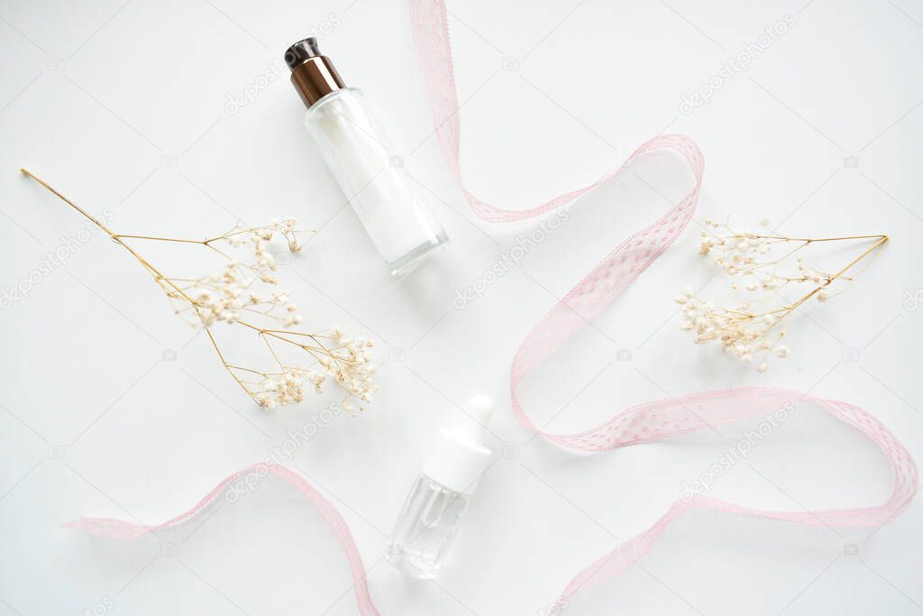 Cosmetics for face and body, moisturizing , lotion, on a white background.