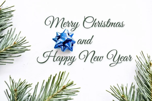 Christmas Background Spruce Branches Text White Background — 스톡 사진