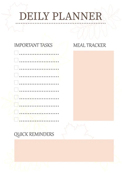 Planejador Diário Moderno Com Folhas Outono — Vetor de Stock