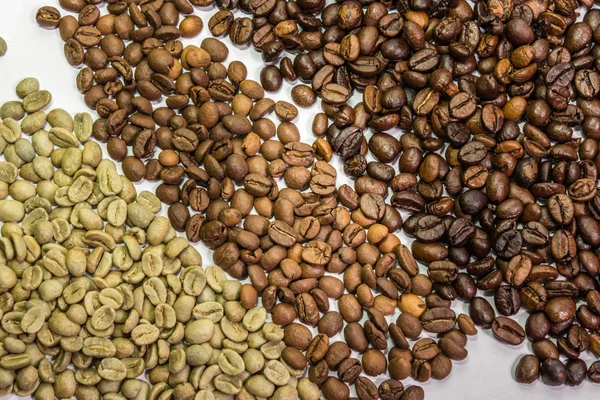 Kahve çekirdekleri beyaz zemin üzerinde üç tür