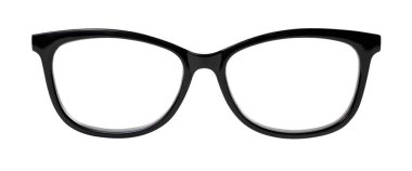 Çerçeve ve lensler için kırpma yolları ile beyaz üzerine izole siyah inek gözlüklü fotoğraf.