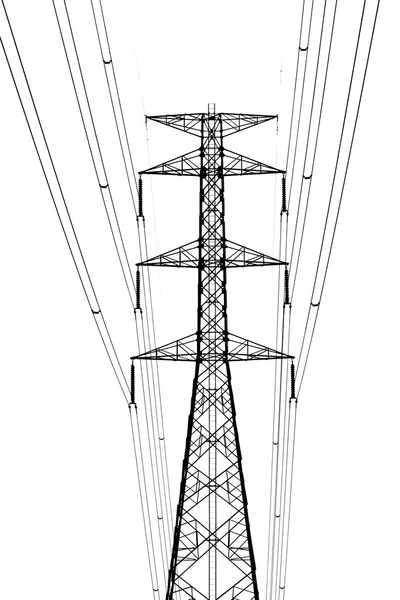 Torres de transmissão de alta tensão preto e branco — Fotografia de Stock