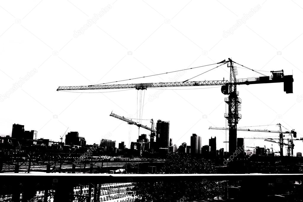 black and white construction work