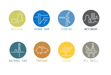 Energy Source Icons (thin lines on colour) clipart
