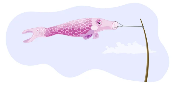 Cometa de pescado japonés - Rosa — Vector de stock