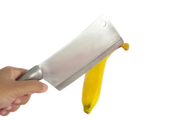 Cleaver slicing of banana — Stock Photo, Image