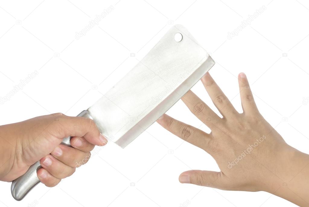 knife cutting finger of hand