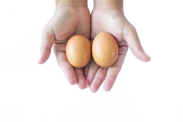 Dois ovos por duas mãos . — Fotografia de Stock