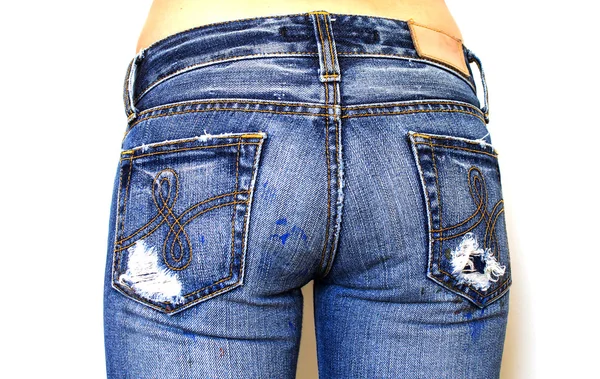 Nahaufnahme Frau in blauen Jeans — Stockfoto