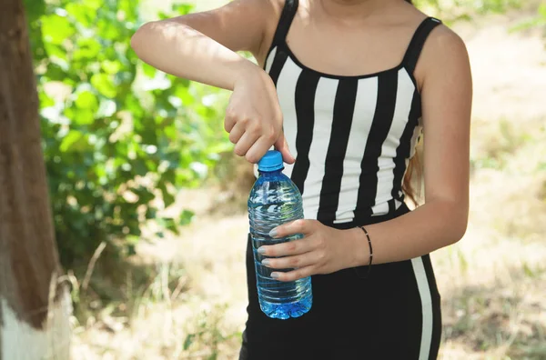 Girl Nature Has Bottle Water Royalty Free Stock Photos