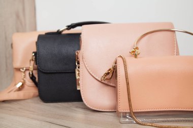 Güzel kadın çantaları koleksiyonu. Moda kavramı.
