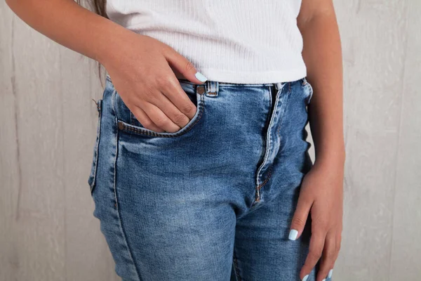 Beautiful Young Woman Hand Pocket — Stock Photo, Image