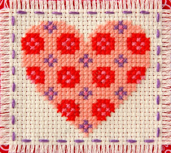 Heart, embroidery, valentines. Valentine's Day — Stock Photo, Image