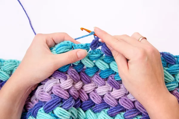 Brei, haak, knitter breien, hand Stockfoto