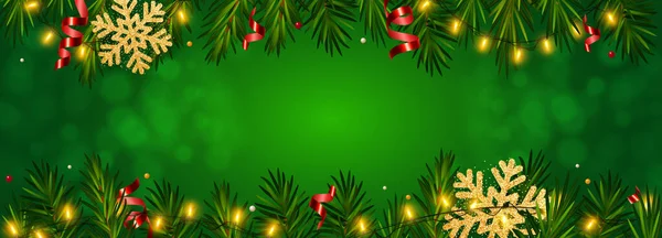 Navidad Año Nuevo Fondo Verde Con Ramas Pino Realistas Bastones — Vector de stock